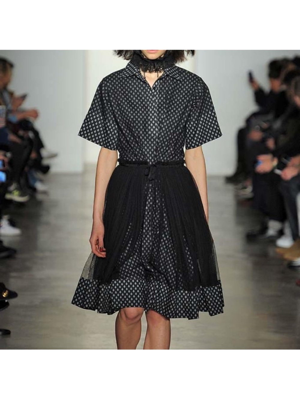 Adam Selman Printed Shirt Dress with Tulle Overlay
